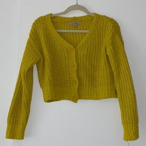 Bright yellow quilted cardigan sweater